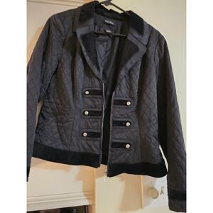 White House Black Market Black Quilted Military WM Jacket SZ 10 Suede Accents